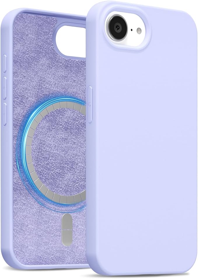 for iPhone 17e 16e Case Silicone Compatible with Magsafe Case, Ultra Slim Thin Magnetic Phone Cases Mag Safe, Cute Soft Rubber Gel TPU Plain Wireless Charging Cover for Women, Purple Lavender