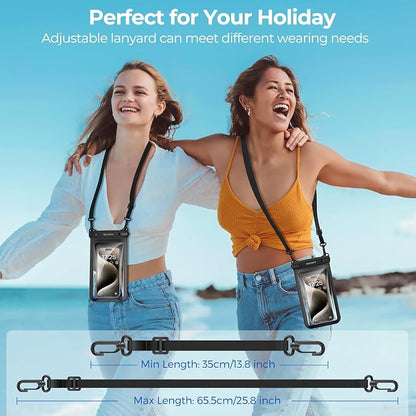 SYNCWIRE Waterproof Phone Case, 2-Pack IPX8 Double Space Waterproof Phone Pouch for iPhone 15 14 13 12 Pro Max XR X SE 2022 8 Samsung S24 S23 S22 Ultra S21 Phones Under 8.5 Inch - Black