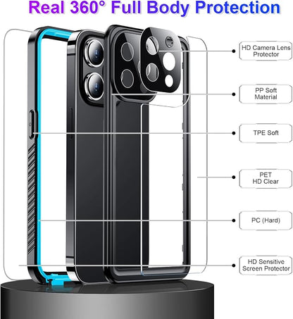 Temdan Compatible with iPhone 13 Pro Max Case Waterproof, Built-in Screen & Camera Protector IP68 Underwater Full Body 13FT Military Dropproof Shockproof Phone Case 6.7"-Blue/Clear