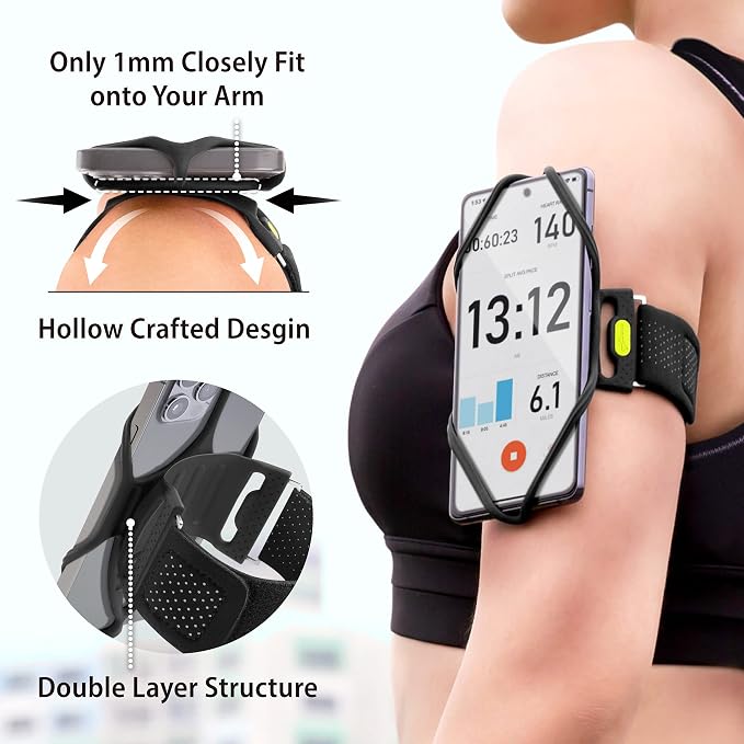 BONE Run Tie 2, Running Phone Holder, Skin-Friendly Silicone Sport Armband with Dual Layer Design for Heat-Dissipation, Workout Phone Carrier for Most Smartphones (S Arm Size/7.9-9.8 inches)