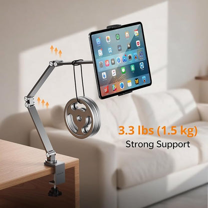 LULULOOK Tablet Stand iPad Phone Holder for Desk, Heavy Duty Aluminum 360° Rotating & Foldable Arm Mount Kindle Holder for Bed, Stand for iPad Pro, Kindle, Portable Monitor, Max 15.6"