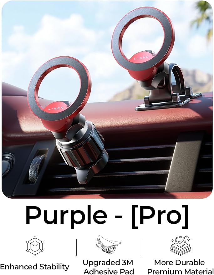 LISEN for MagSafe Car Mount [2026 Strong Magnets] Magnetic Phone Holder for Your Car [Vent&Dash] Magnet Cell Phone Holder Mount Cradle Car Accessories Kits for Men Women Red