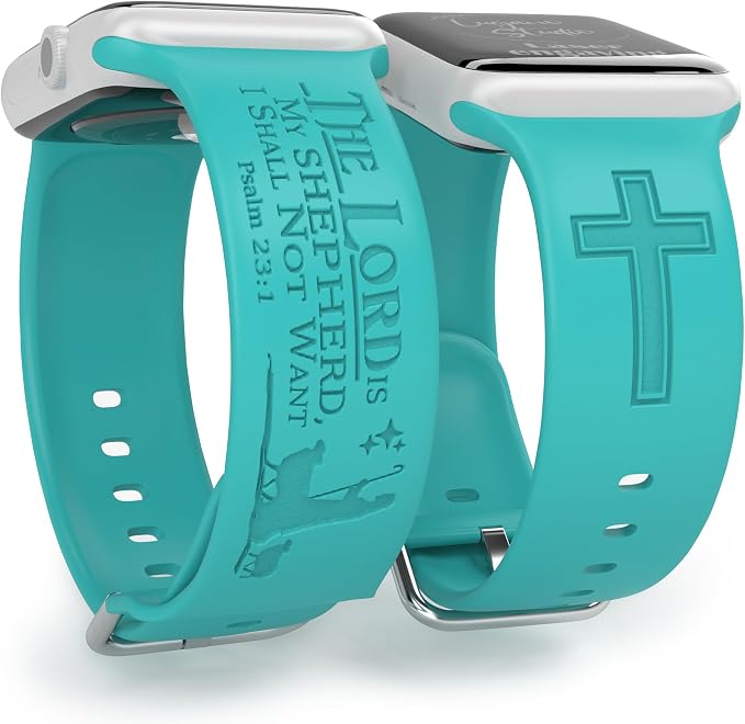 The LORD is my Shepherd Watch Band compatible with Apple Watch Laser Engraved iWatch Band Silicone 38mm 40mm 41mm 42mm 44mm 45mm 49mm Strap Jesus Psalm Christian God (38/40/41mm S/M, Lake Blue)