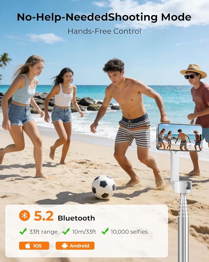 72'' Magnetic Selfie Stick Tripod for iPhone MagSafe – One-Click Open Stable Stand, Strong Magnetic Mount, 360° Rotation, Extendable Aluminum with Rechargeable Remote for Travel & Video Recording