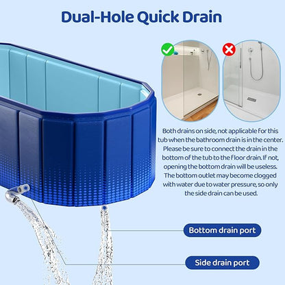 Portable Foldable Bathtub, Freestanding Bathtub No Installation, Bathroom SPA Soaking Bath Tub, Shower Stall Collapsible Hot & Ice Bath Tub (Blue with Storage Rack, ‎47.2"L x 21.6"W x 19.6"H)