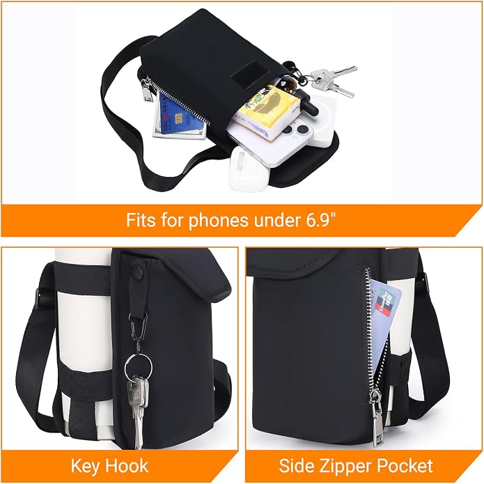 Herald Mini Phone Crossbody Bag with Water Bottle Holder, Water Bottle Carrier Bag with Strap for GYM, Hiking, Cycling