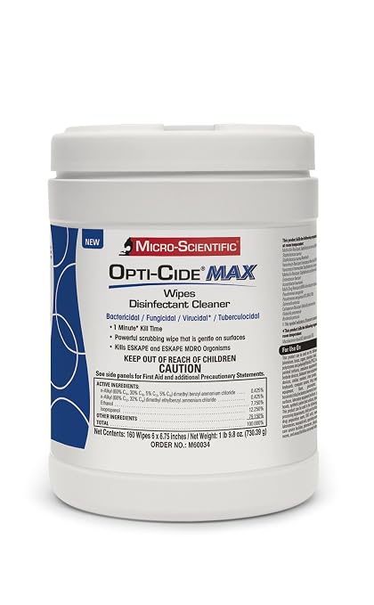 Micro-Scientific - M60034 Wipes Disinfectant Cleaner 160 Wipes Professional Disposables Surface Disinfectant Cleaning Wipes Opti Cide Max