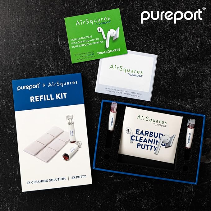Refill Kit Cleaning Multi-Tool (Sold Separately) | 2X Bottles Cleaning Solution, 6X AirSquares Cleaning Putty | Clean Repair & Restore Lightning Cables & Connectors