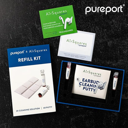 Refill Kit Cleaning Multi-Tool (Sold Separately) | 2X Bottles Cleaning Solution, 6X AirSquares Cleaning Putty | Clean Repair & Restore Lightning Cables & Connectors