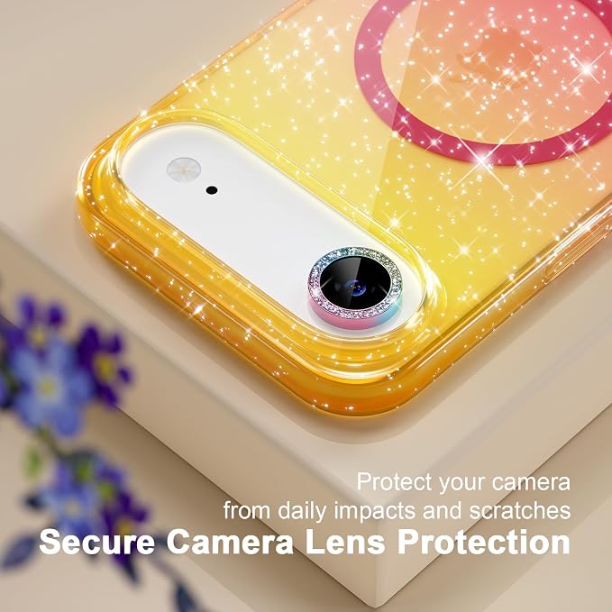 Choiche Magnetic for iPhone 17 Air Case Compatible with MagSafe, Women Cute Glitter Sparkly Phone Case with Diamond Camera Lens Protectors, Military-Grade Drop Protection 6.5" (Gold/Pink)