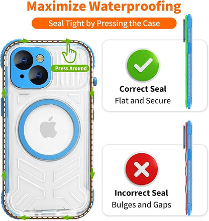 for iPhone 15 Waterproof Case Compatible with MagSafe, Translucent Slim IP68 Underwater Built-in Screen Protector, 12FT Military Grade, 360 Full Body Protective Cover 6.1 inch (Blue)