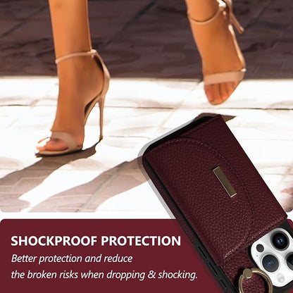 Keallce Wallet Case for iPhone 15 Pro Max 6.7'', Flip Case with Card Slots, Ring Holder Kickstand, PU Leather Protective Folio Cover for Women, Red
