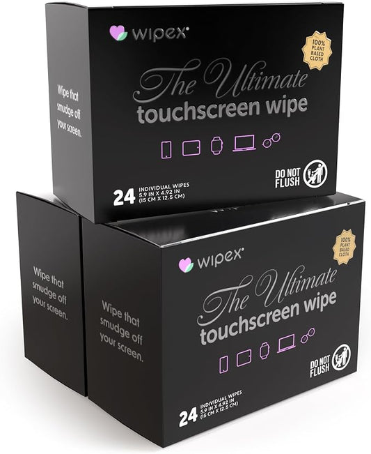 Wipex Touch Screen Wipes for Electronics - Electronic Wipes & Car Screen Cleaner - 24 Individually Wrapped, Large Soft Screen Cleaner Wipes for Laptop, iPhone, Auto Touchscreens, Glasses (3 Pack)