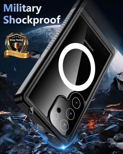 Oterkin Waterproof Case for Samsung Galaxy S25 Edge Case Compatible with MagSafe,Full Body Protective Rugged S25 Edge Phone Case with Built-in HD Screen & Lens Protector [12FT Military] (Black)