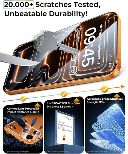 MRGLAS TOP 9H+ Glass 2+2 Packs for iPhone 17 Pro Max Screen Protector with Camera Lens Protector [Zero Bubble][10X Military Protection] 17 ProMax Tempered Glass Full Edge Coverage, Case-Friendly