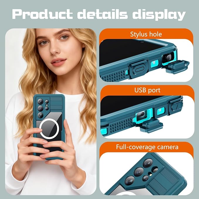 Omio for Galaxy S26 Ultra Waterproof Case Compatible with MagSafe, Magnetic Waterproof Full Body IP68 Underwater Case Built-in Screen Protector Military Grade Shockproof Case for Men Women Teal
