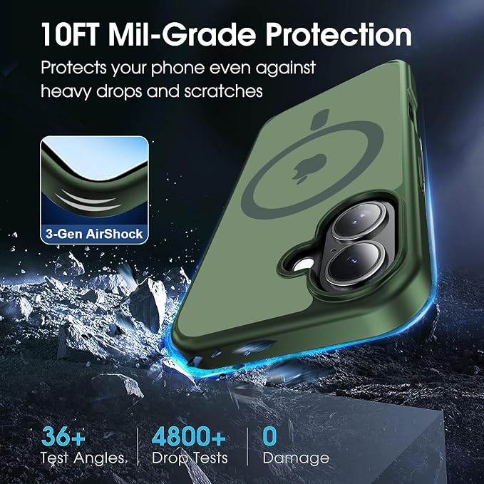 Strong Magnetic for iPhone 17 case [10Ft Military-Grade Protection] Compatible with fit MagSafe Shockproof Slim Thin Cover case for iPhone 17 6.3 inch, Alpine Green