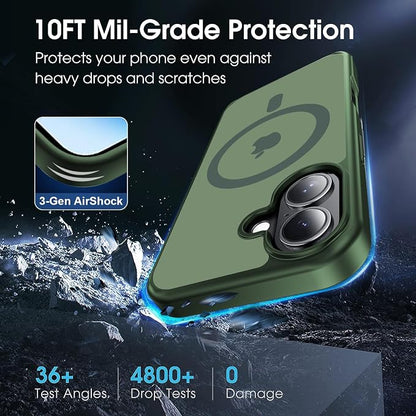 Strong Magnetic for iPhone 17 case [10Ft Military-Grade Protection] Compatible with fit MagSafe Shockproof Slim Thin Cover case for iPhone 17 6.3 inch, Alpine Green