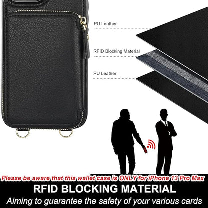 Bocasal for MagSafe Crossbody Wallet Case Compatible with iPhone 13 Pro Max, RFID Blocking Protective Purse Case with Card Slots Holder Kickstand Wrist Strap Lanyard Zipper 6.7 Inch 5G (Black)