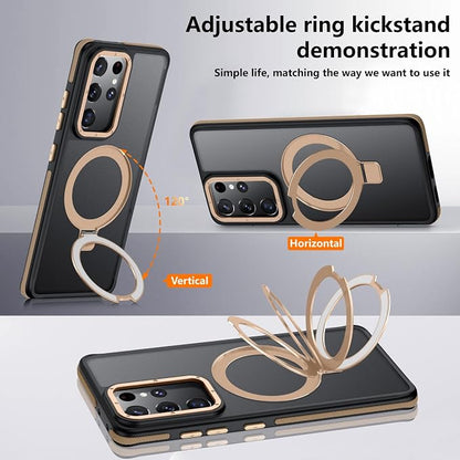 for Samsung Galaxy S21 Ultra Case, Magnetic Adjustable Ring Stand [Fit for Magsafe], [Military-Grade Shockproof Protection] Phone Case with Kickstand & Ring Holder (Desert Gold)