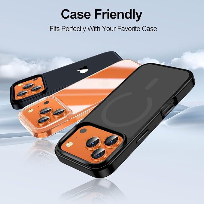 QHOHQ 2 Set Camera Lens Protector for iPhone 17 Pro Max/17 Pro/16 Pro Max/16 Pro/15 Pro Max/15 Pro, Individual Anti Shatter Lens Protector,[15FT Military Grade Protection],1-Second Auto-Install- Orange