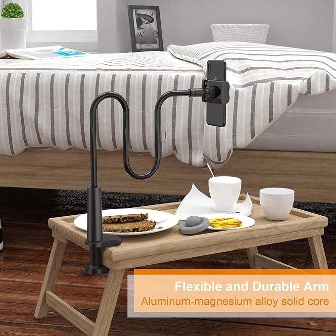 “Gooseneck Phone Holder with Clamp Mount – 360° Flexible Arm Stand for iPhone & Android, Desk Phone Mount”
