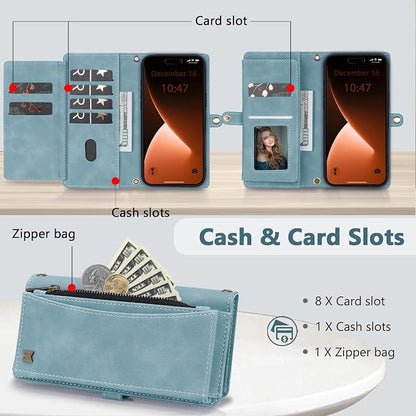 Wallet Case for iPhone 15 Pro with Card Holder/Crossbody Wallet/Strap| RFID Blocking | Magnetic | Kickstand | Detachable | PU Leather Phone Case for iPhone 15 Pro,6.1 in,Blue