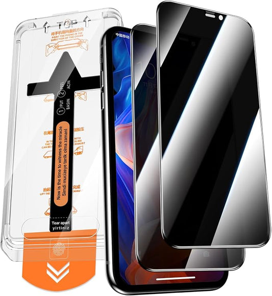 2 Pack for iPhone 11 Pro Max/Xs Max Privacy Tempered Glass Screen Protector 6.5 Inch, 9H Hardness, Auto Dust Removal, Scratch Resistant with Updated Easy Installation Tool
