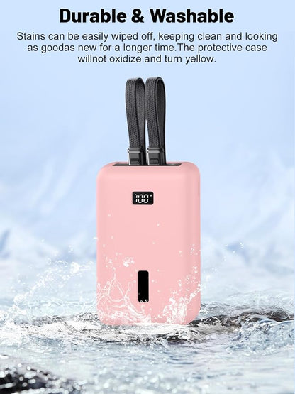 for Anker Zolo Power Bank 2025 20,000mAh 30W A1681/A1689,Silicone Protective Case, Shockproof Cover with LCD Display Visible, Anti-Lost Strap, Precision Cutouts for All-Port Charger(Pink)