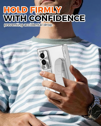 NINKI Transparent Cover for Samsung Galaxy Z Fold 8 Case with Strap & Screen Protector, Shockproof Full Body Hinge Protection + Stand for Galaxy Fold 8 Cover Slim Grip for Samsung Z Fold 8 Case Clear