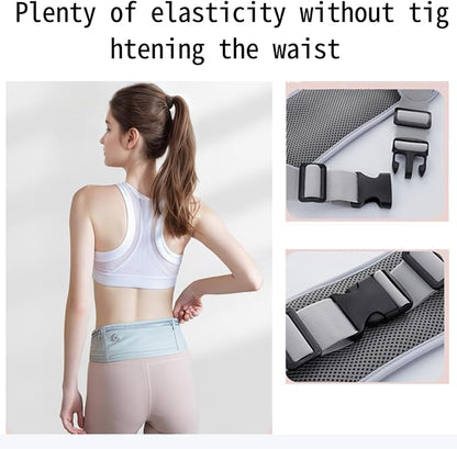 Slim 3-Pocket Running Waist Pack for Women & Men – Lightweight Stretch Sports Belt Bag, Fits Phones up to 7.2", Adjustable 60-120cm, Outdoor Fitness & Travel (Light Blue)