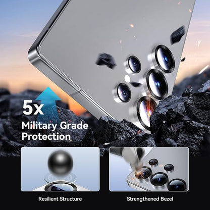 for Samsung S25 Ultra Camera Lens Protector, Easy Installation, Perfect Fit, 9H Shatterproof Tempered Glass with Aluminum Metal Circle Camera Protector, Case Friendly, Whitesilver