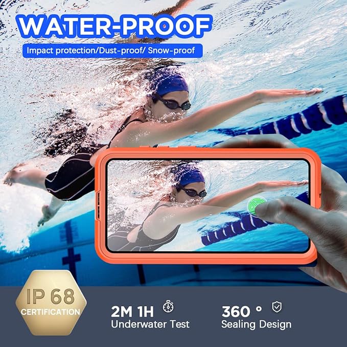 AICase Waterproof Case for Samsung Galaxy S26 Plus with MagSafe Clear Water Proof Snowproof/Dustproof/Shockproof,IP68 360 Full Body Protection Fully Sealed Underwater Cover for Galaxy S26 Plus_Orange