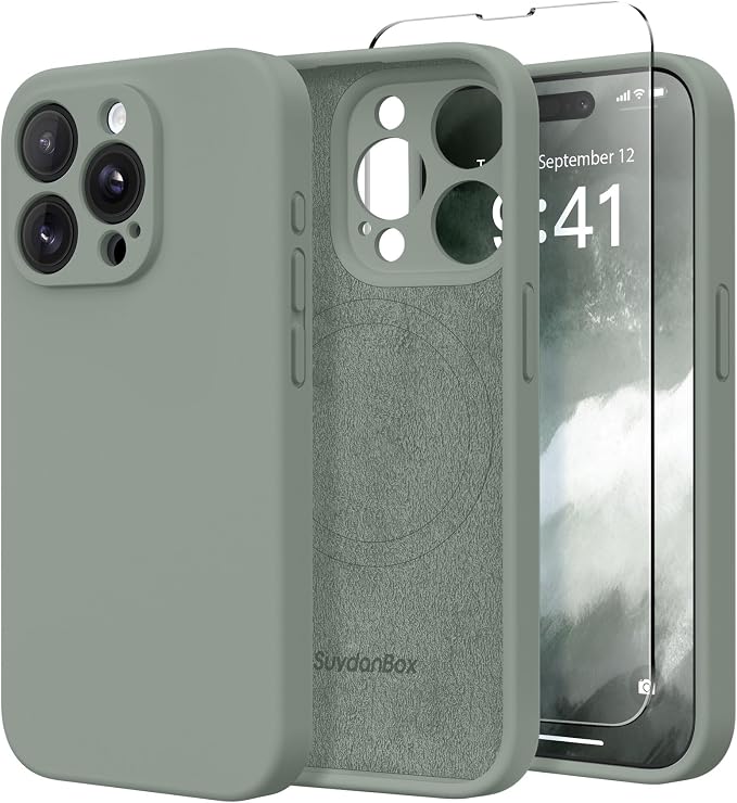 Magnetic for iPhone 13 Pro Max Case, Compatible with MagSafe, [Full Camera Protection][Screen Protector] Silicone Shockproof Protective Phone Case for iPhone 13 Pro Max 6.7", Calke Green