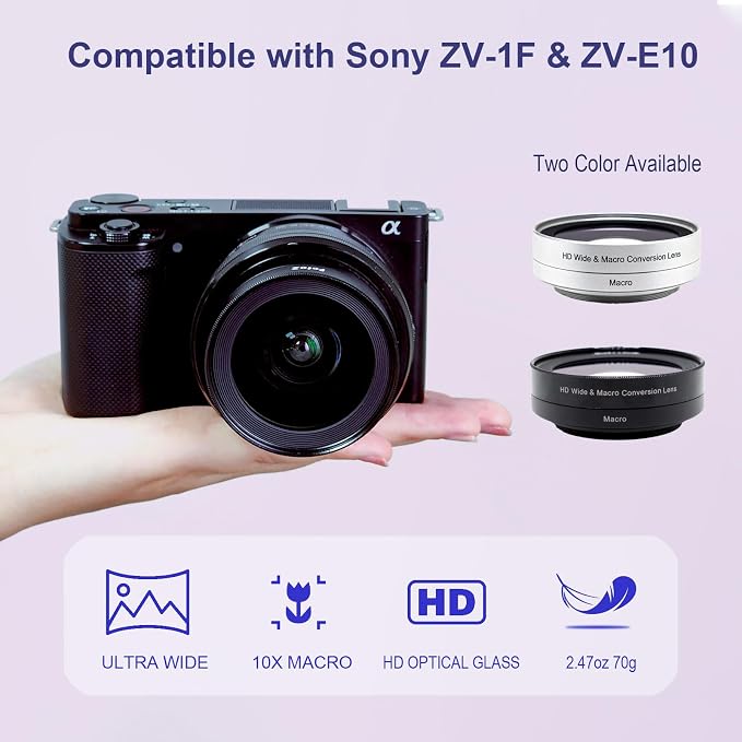 FotoZ 40.5mm 0.75x Mini Wide Angle Conversion Lens(w/Macro), for Sony ZV-1F ZV-E10, ZV-E10 MarkII A6400 A6700 Accessories, Compatible with kit Lens 16-50mm, PZ 16-50mm OSS II (Black)