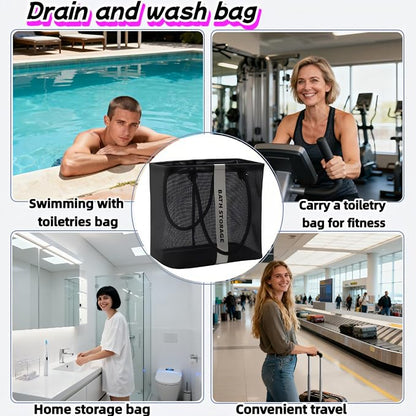 Large Shower Caddy with Wide Mouth, Foldable Mesh Organizer for Bathroom, College Dorm, Gym & Camping - Heavy Duty Cotton Handle, Quick-Dry Storage for Toiletries
