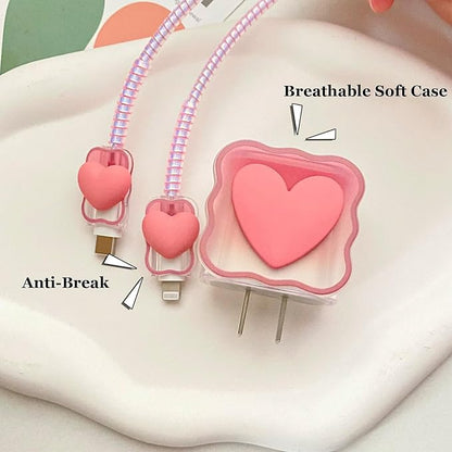 DIY 5 in 1 18W/20W USB-C Power Adapter Charger Cover & Cable Protector Set, Soft TPU Charging Cables Protective Case Compatible with iPhone & MacBook Neo 13 Inch A18 Pro, Pink