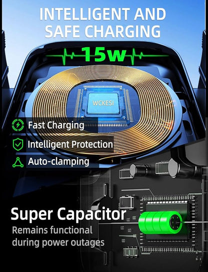 Wireless car Charger Truck Phone Mount Holder, [10-inch Long arm] 15W Fast Charging Pickup Heavy Duty Trucks Vacuum Phone Holders Large SUV Windshield Dashboard, for iPhone Samsung LG