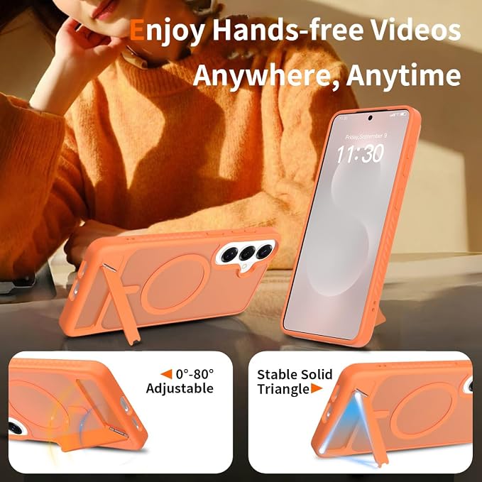RMOCR for Samsung Galaxy S26+ Plus Case with Screen Protector+Lanyard Wrist Strap,Magnetic Translucent Matte Rugged Slim Phone Cover Built in Invisible Kickstand [Fit for MagSafe],2026 Orange