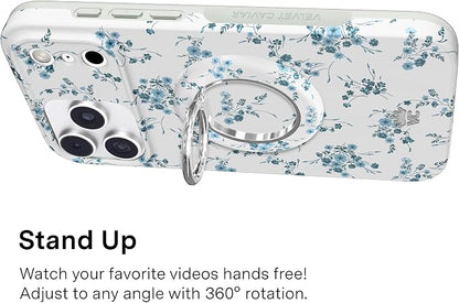 VELVET CAVIAR Compatible with MagSafe Phone Grip 2.0 | Cute Magnetic Ring Holder | Finger Loop Kickstand | Pop On Accessory for iPhone 17, 16, 15, 14, 13, 12 | French Blue Floral