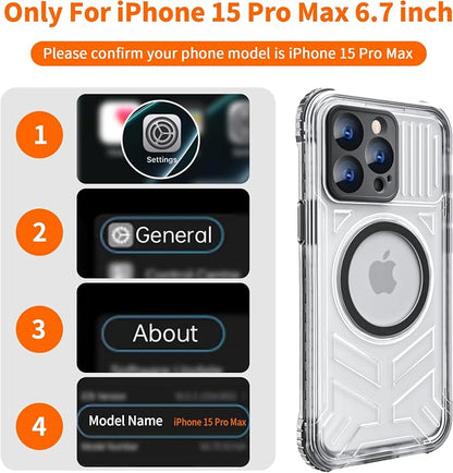 for iPhone 15 Pro Max Waterproof Case Compatible with MagSafe, Translucent Slim IP68 Underwater Built-in Screen Protector, 12FT Military Grade, 360 Full Body Protective Cover 6.7 inch Black