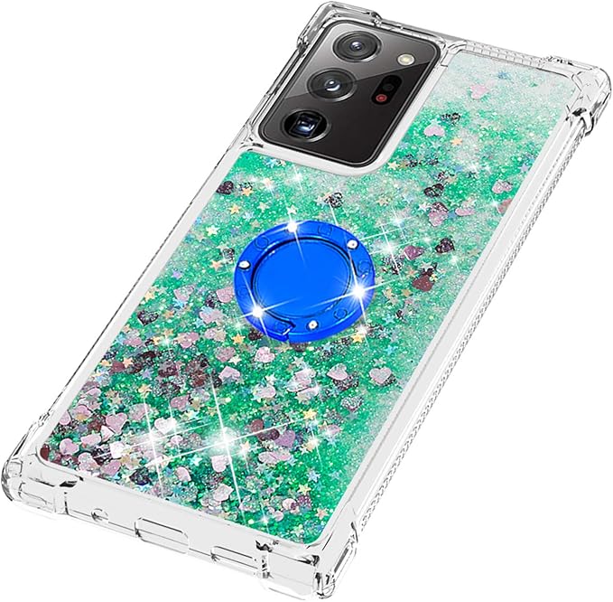 Bling Liquid Case for Galaxy Note 20 Ultra, Glitter Silicone Protection Case Bumper Liquid Phone Cover TPU Case Sparkle Sleeves with Ring Stand Resistant Compatible with Samsung Galaxy Note 20 Ultra