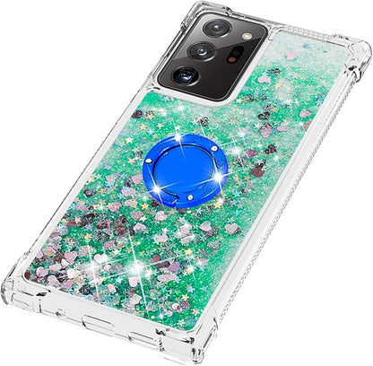 Bling Liquid Case for Galaxy Note 20 Ultra, Glitter Silicone Protection Case Bumper Liquid Phone Cover TPU Case Sparkle Sleeves with Ring Stand Resistant Compatible with Samsung Galaxy Note 20 Ultra