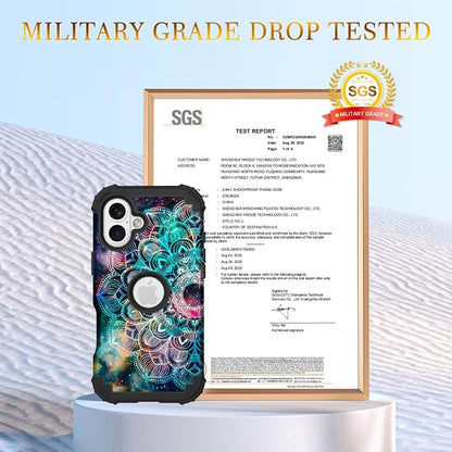 Hocase for iPhone 16 Plus Case 6.7", Heavy Duty Shockproof Protection Soft Silicone Rubber+Hard Plastic Bumpers Hybrid Protective Case for iPhone 16 Plus 2024 - Mandala in Galaxy