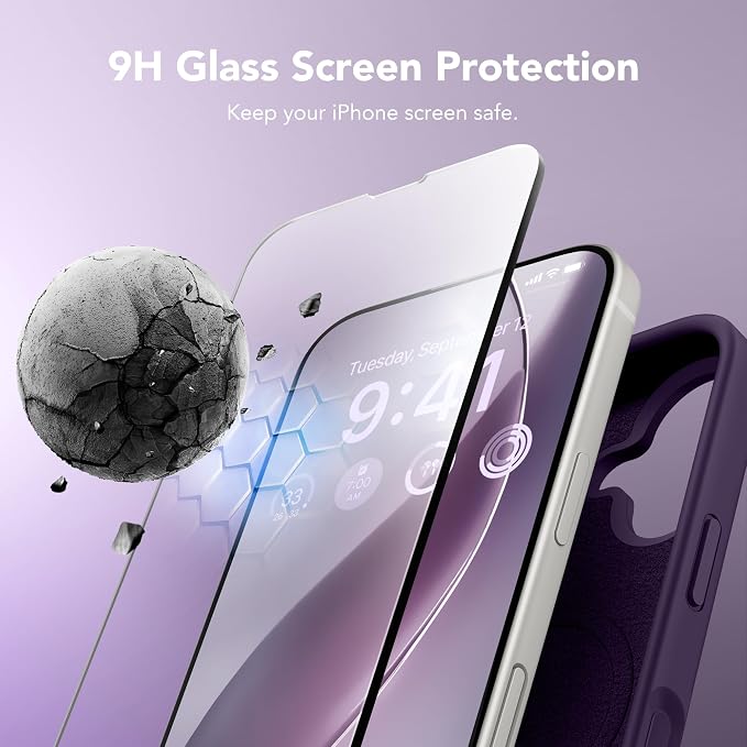 GONEZ Magnetic for iPhone 16 Case, Compatible with MagSafe, [Screen Protector + Camera Lens Protector], Liquid Silicone Shockproof Protective Phone Case for iPhone 16 6.1", Deep Purple