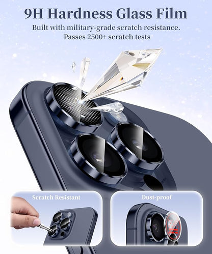 GolbinBox Camera Lens Protector for iPhone 15 Pro/15 Pro Max, 1:1 Invisible Fit, 9H Tempered Glass Ultra HD Metal Individual Camera Cover, Case Friendly, Deep Blue