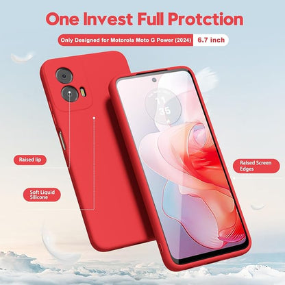oakxco for Motorola Moto G Power 5G 2024 Phone Case Liquid Silicone, Thin Slim Soft Rubber Gel TPU Plain Simple Cover for Women Girl Cute, Matte Solid Color, Red