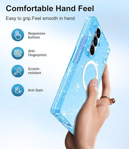 Btscase for Samsung Galaxy Z Fold 8 Ultra Case,Built in Front Screen Protector,[Compatible with MagSafe] Marble Hard PC Slim Shockproof Full Body Drop Protective Case for Z Fold 8 Ultra, Blue Glitter