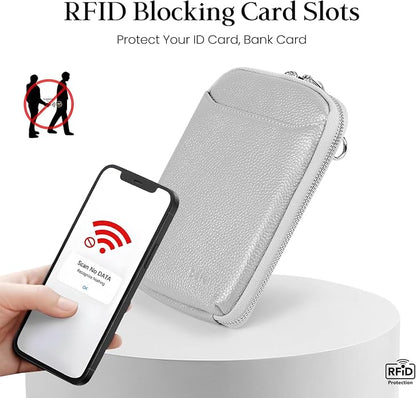 befen Genuine Leather Crossbody Cell Phone Purse for Women, Small Zip Around RFID Blocking Crossbody Wallet Bags