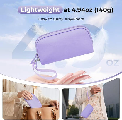 FYY Travel Cable Organizer - 8 Compartments, Lightweight, Water Repellent | With Wrist Strap, Portable Tech Pouch for Cord Charger, Travel and Business Trips Use, Soft Shell Nylon, Purple (Large)